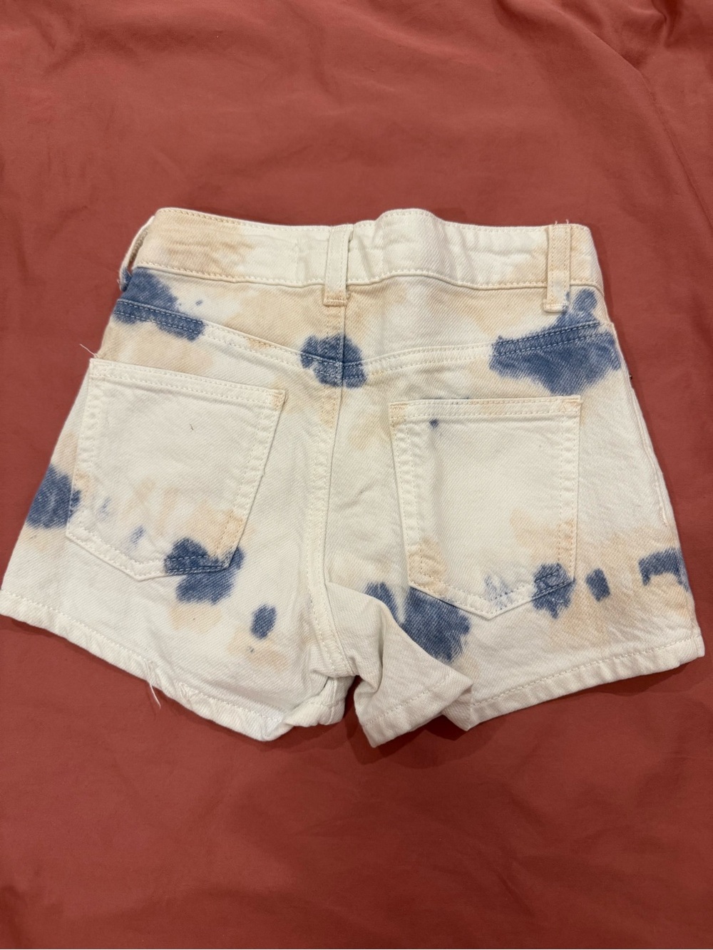 Zara Cream Denim Shorts with Blue Tie-Dye